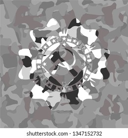 sickle and hammer icon inside grey camo texture