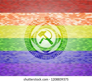 sickle and hammer icon inside lgbt colors emblem 