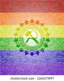 sickle and hammer icon inside lgbt colors emblem 