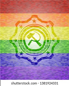 sickle and hammer icon inside lgbt colors emblem 