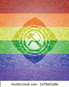 sickle and hammer icon inside lgbt colors emblem 