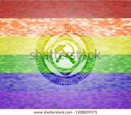 sickle and hammer icon inside lgbt colors emblem 