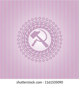 sickle and hammer icon inside pink icon or emblem