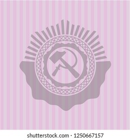 sickle and hammer icon inside pink icon or emblem