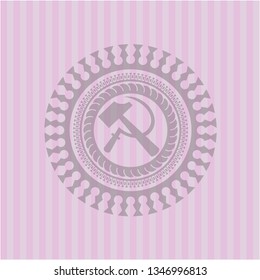 sickle and hammer icon inside pink icon or emblem
