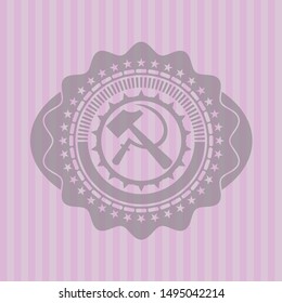 sickle and hammer icon inside pink emblem. Vintage.