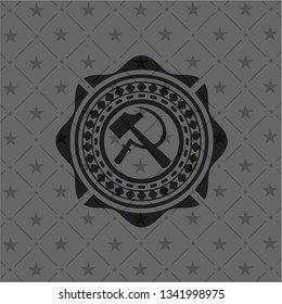 sickle and hammer icon inside realistic black emblem