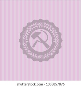 sickle and hammer icon inside realistic pink emblem