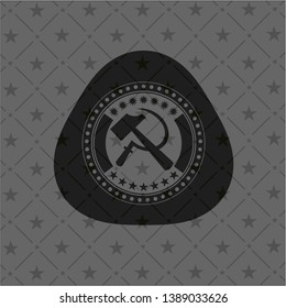 sickle and hammer icon inside realistic dark emblem