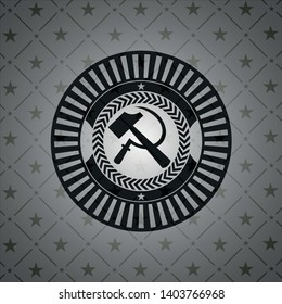 sickle and hammer icon inside realistic black emblem