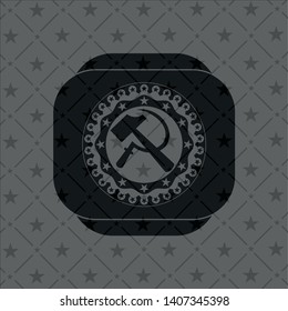 sickle and hammer icon inside realistic dark emblem