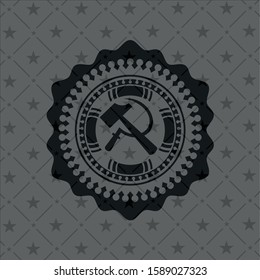 sickle and hammer icon inside realistic dark emblem