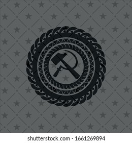 sickle and hammer icon inside realistic dark emblem