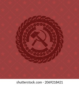 sickle and hammer icon inside red emblem. Vintage.. 
