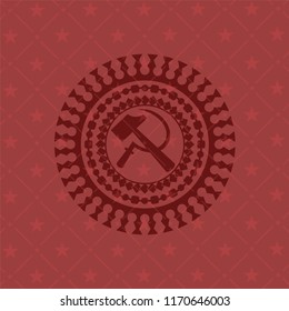sickle and hammer icon inside retro style red emblem