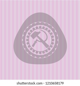 sickle and hammer icon inside retro pink emblem