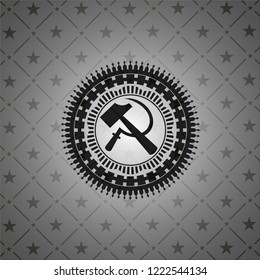 sickle and hammer icon inside retro style black emblem