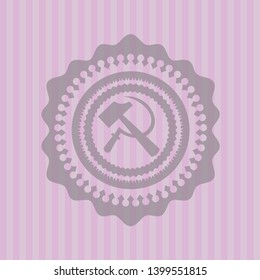 sickle and hammer icon inside retro pink emblem