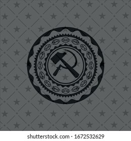 sickle and hammer icon inside retro style black emblem