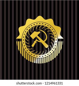 sickle and hammer icon inside shiny badge