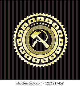 sickle and hammer icon inside shiny badge
