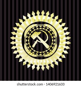 sickle and hammer icon inside shiny emblem
