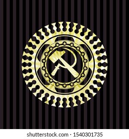 sickle and hammer icon inside shiny emblem