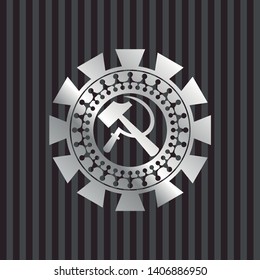sickle and hammer icon inside silver shiny emblem