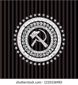 sickle and hammer icon inside silvery shiny emblem