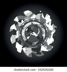 sickle and hammer icon on grey camo pattern