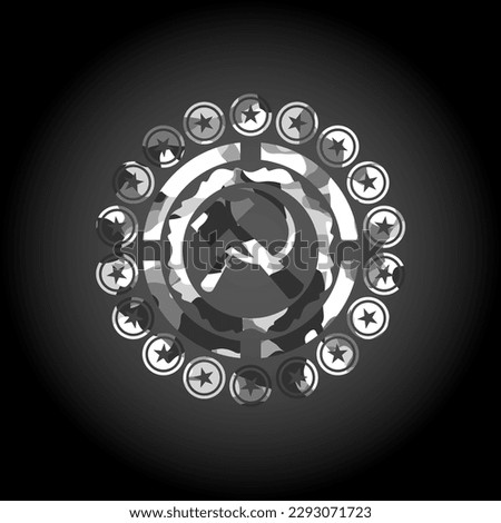 sickle and hammer icon on grey camo texture. 