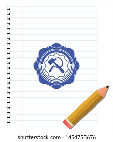 sickle and hammer icon pen effect. Blue ink. Vector Illustration. Detailed.