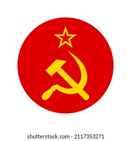 Sickle and hammer with star graphic icon. Element flag of USSR in the red circle isolated on white background. Symbol of communism. Vector illustration