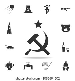 Sickle and hammer with a star icon. Detailed set of Russian culture icons. Premium graphic design. One of the collection icons for websites, web design, mobile app on white background