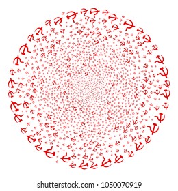 Sickle And Hammer swirl exploding globula. Object twirl combined from random sickle and hammer items. Vector illustration style is flat iconic symbols.