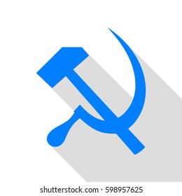Sickle And Hammer. Vector. Azure icon with flat style shadow path on white background.