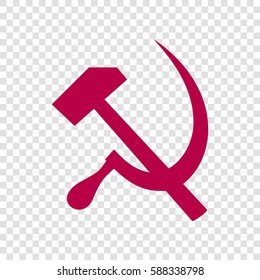 Sickle And Hammer. Vector. Bordo icon on transparent background.
