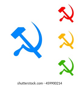 Sickle And Hammer. Vector icon. Colorful set of icon - blue, red, yellow, green.