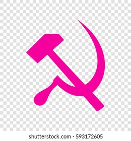 Sickle And Hammer. Vector. Magenta icon on transparent background.