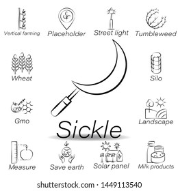 sickle hand draw icon. Element of farming illustration icons. Signs and symbols can be used for web, logo, mobile app, UI, UX