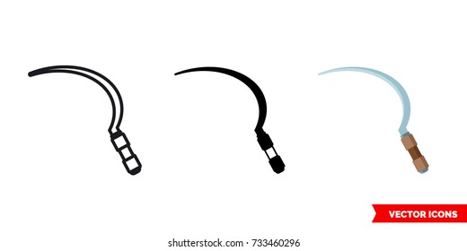 Sickle icon of 3 types: color, black and white, outline. Isolated vector sign symbol.