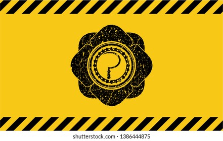 sickle icon black grunge emblem with yellow background. Vector Illustration. Detailed.