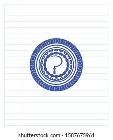 sickle icon draw with pen effect. Blue ink. Vector Illustration. Detailed.