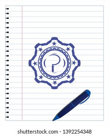 sickle icon emblem with pen effect. Blue ink. Vector Illustration. Detailed.
