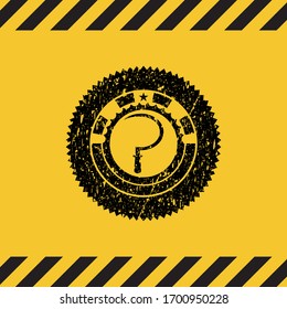 sickle icon grunge black emblem with yellow background, warning sign. Vector Illustration. Detailed.