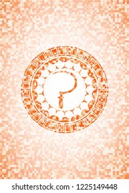 sickle icon inside abstract emblem, orange mosaic background