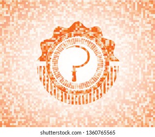 sickle icon inside abstract emblem, orange mosaic background