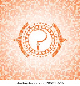 sickle icon inside abstract emblem, orange mosaic background