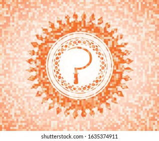 sickle icon inside abstract emblem, orange mosaic background