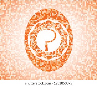 sickle icon inside abstract orange mosaic emblem with background